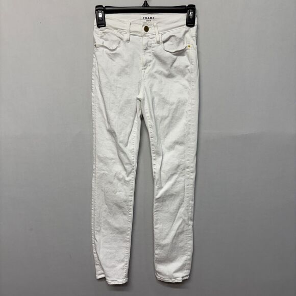Frame Women Le High Straight Jeans Size 24 White Denim C032 -30 - Picture 1 of 16